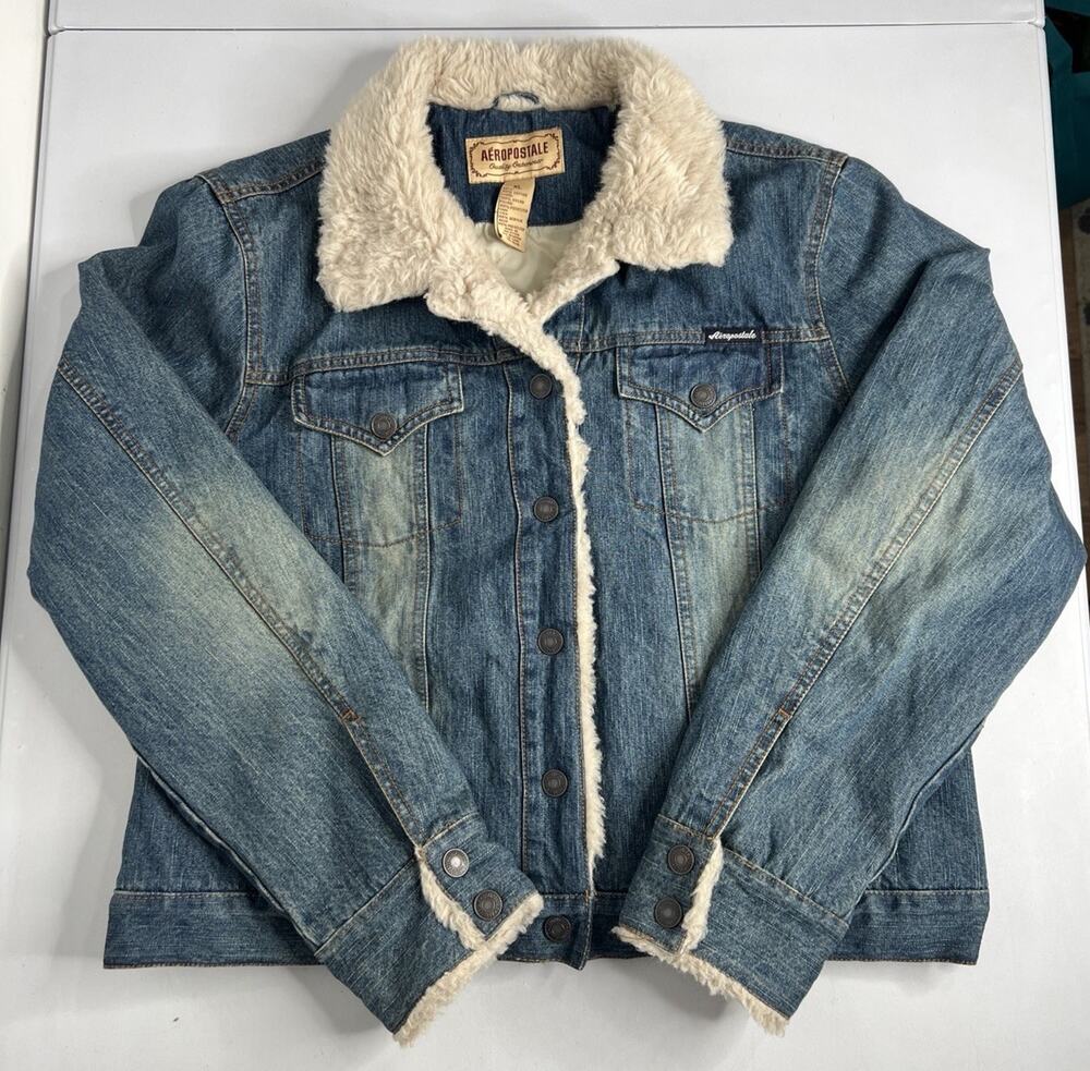 Aeropostale Jean Jacket Sherpa Collar & Trim Y2K Woman’s Size XL